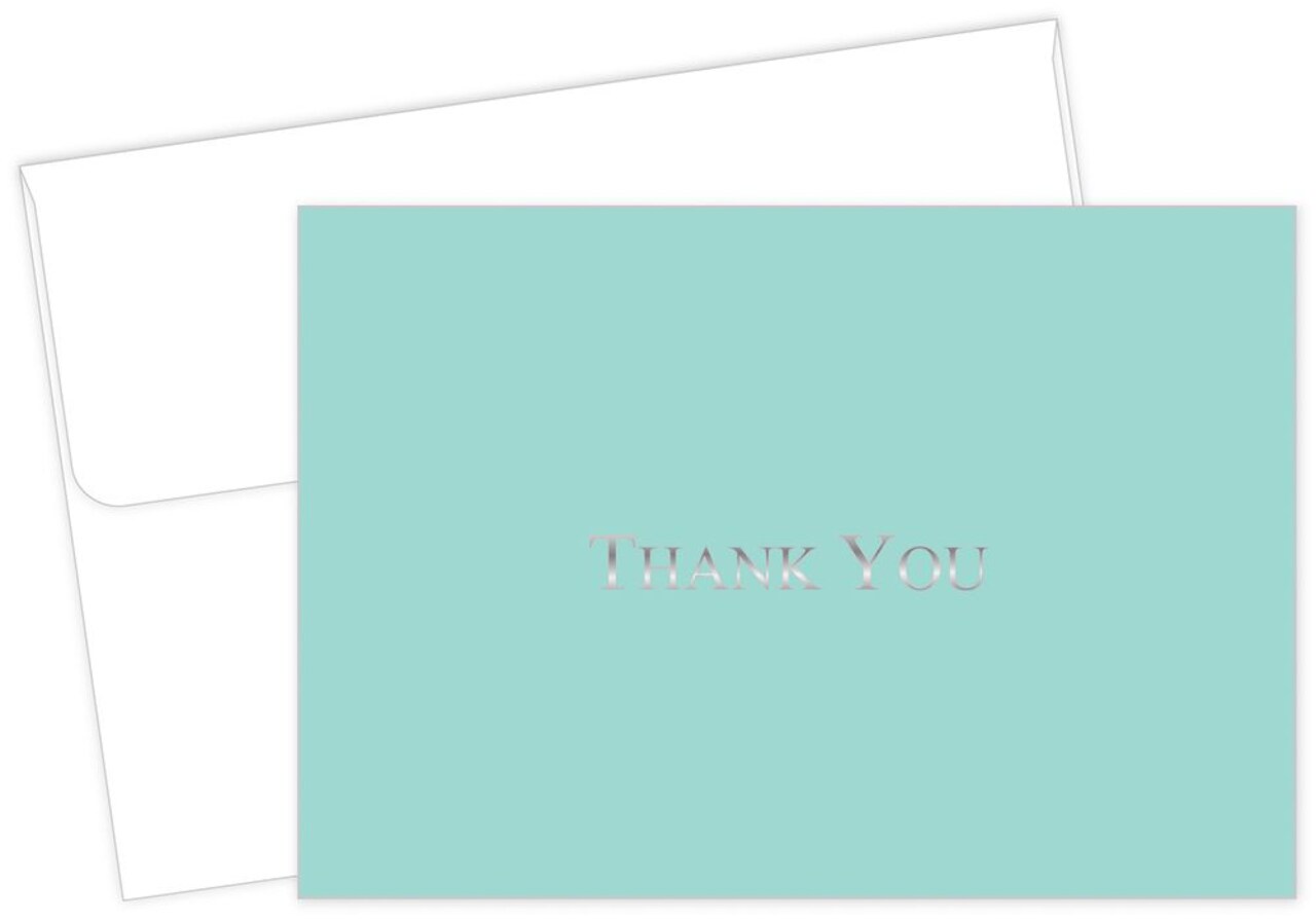 Great Papers! Thank You Note Card and White Envelope, Bella Blue with Silver Foil, 4.75" x 3.375"(folded), 20 count